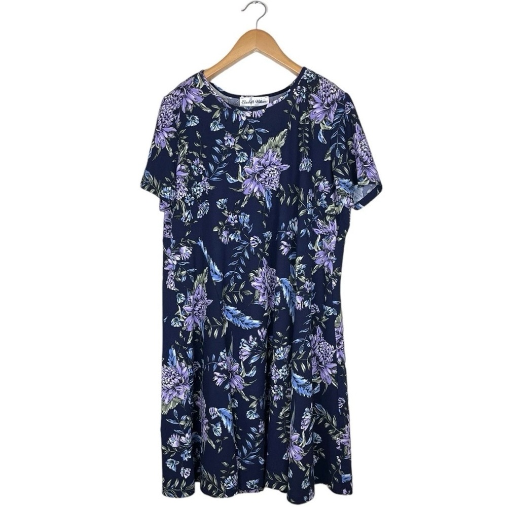 Elizabeth Williams Women’s Size 2X Navy & Purple Floral Print Dress Plus Size